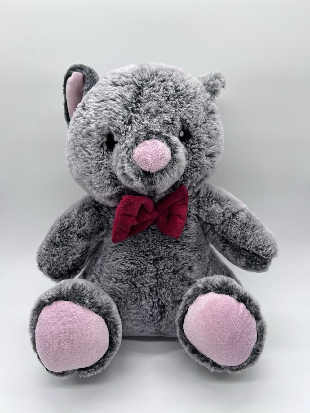 Petsmart Soft Gray Lucky Cat Red Bow Tie Squeaker Plush Stuffed Animal Toy 13”
